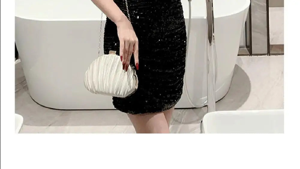 Elegant Pleated Evening Clutch with Chain Strap