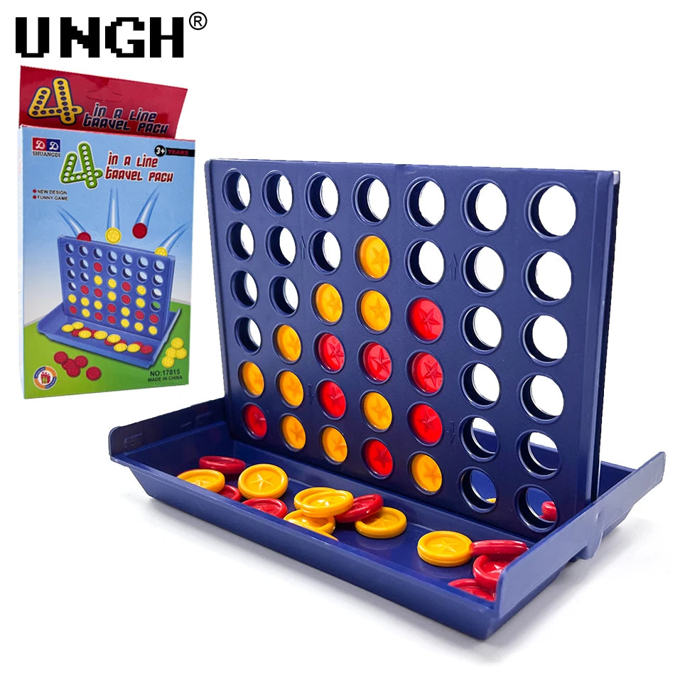 A blue plastic board game set for a line game featuring colored tiles and a tray.