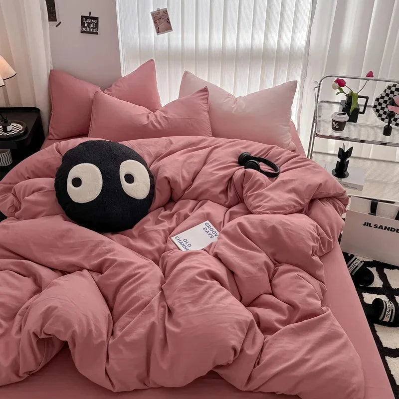 Solid Black Microfiber Duvet Cover Set with Pillowcases