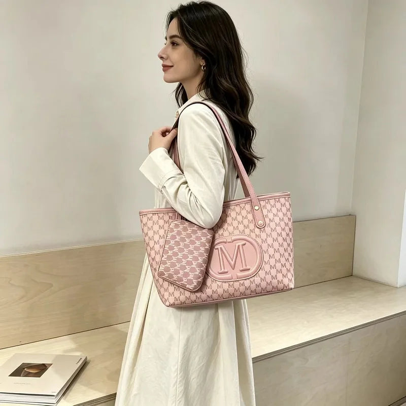 Geometric Print Tote Bag with Matching Coin Purse