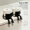 Black human-shaped freestanding toilet paper holder with white toilet paper rolls