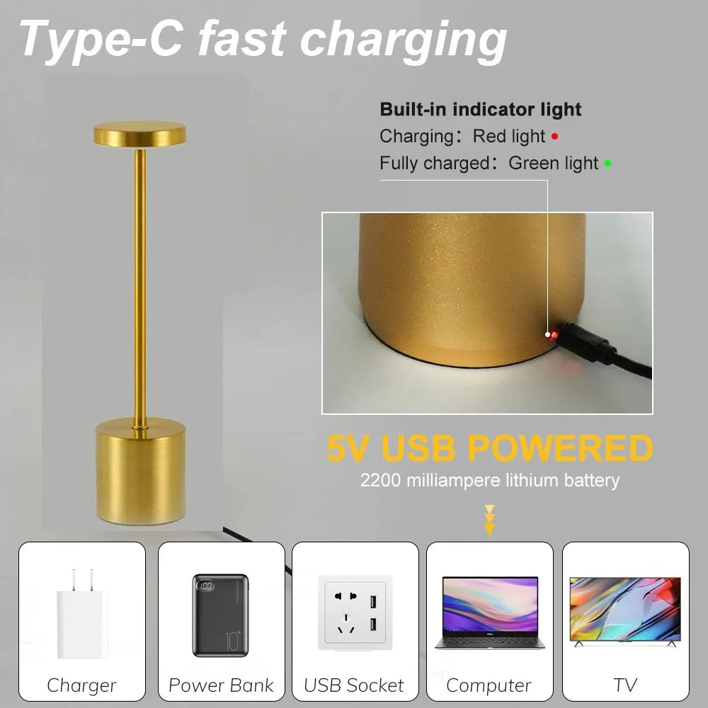A Type-C fast charging device with a built-in indicator light and 5V USB powered lithium battery shown next to various electr