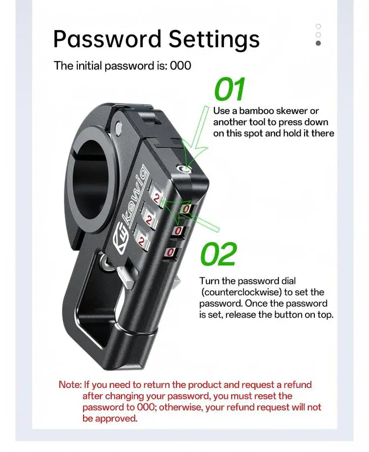 Secure 3-Digit Combination Helmet Lock with Anti-Cut Steel Cable