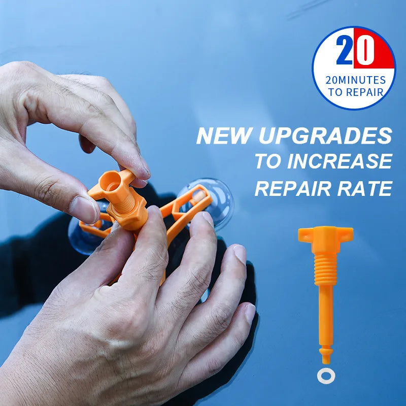 Hands applying an orange repair filler to a glass surface, demonstrating new upgrades for increased repair rate.