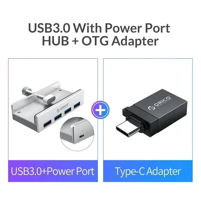 Aluminum USB 3.0 Hub with Clamp Mount for Desktops and Laptops