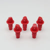 A set of five red replacement drivers for a Battling Top, used to fix or replace the top mechanism.