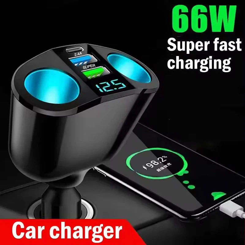 Dual-Port Car Charger with Digital Display and PD Support