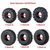 Set of black mud terrain tires with various outer diameters and sizes for RC crawlers
