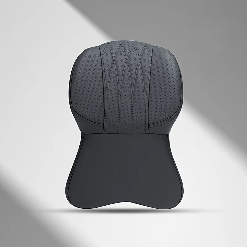 A dark gray memory foam lumbar support and neck pillow set shown from the back.