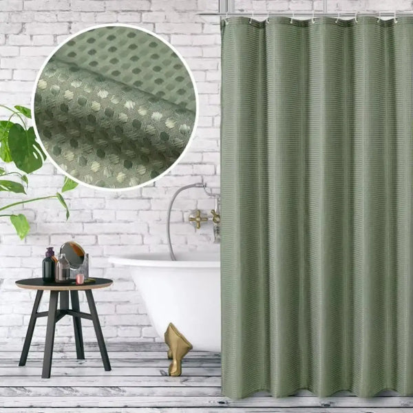 Waffle Textured Waterproof Shower Curtain with Hooks