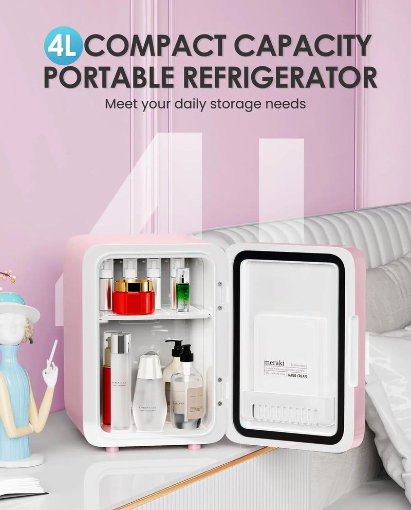 4L Mini Skincare Fridge with Dimmable LED Mirror
