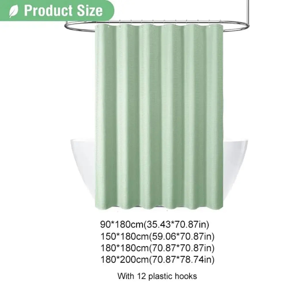 Waffle Textured Waterproof Shower Curtain with Hooks