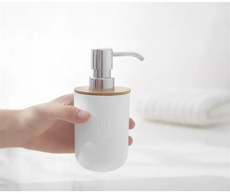 Bamboo Bathroom Organizer Set with Soap Dispenser