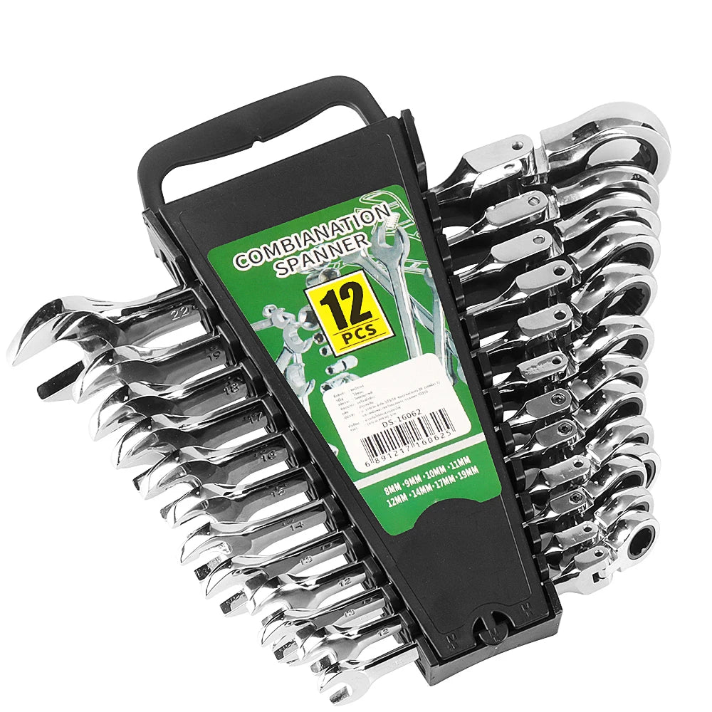 Ratcheting Spanner Set with Flexible Head – 72-Tooth Design