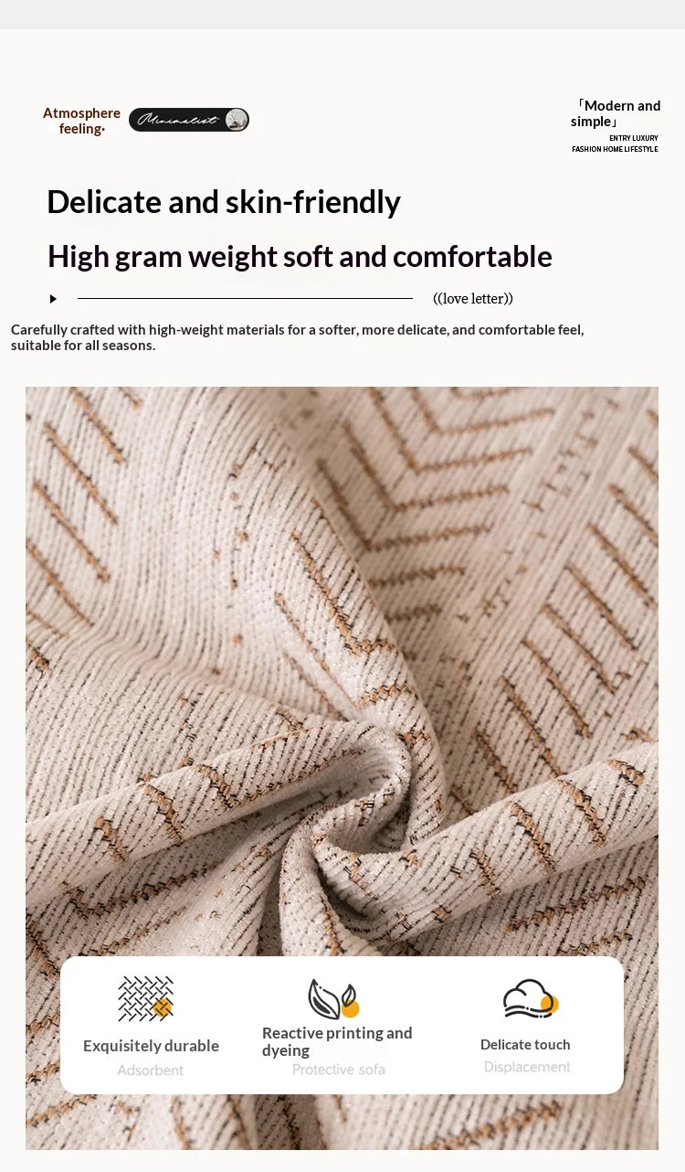 Close-up of a beige fabric with a delicate fishbone pattern showing texture and drape.