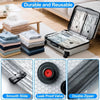 Portable vacuum storage bags with a pump showing smooth slide, leak proof valve, and double zipper features.