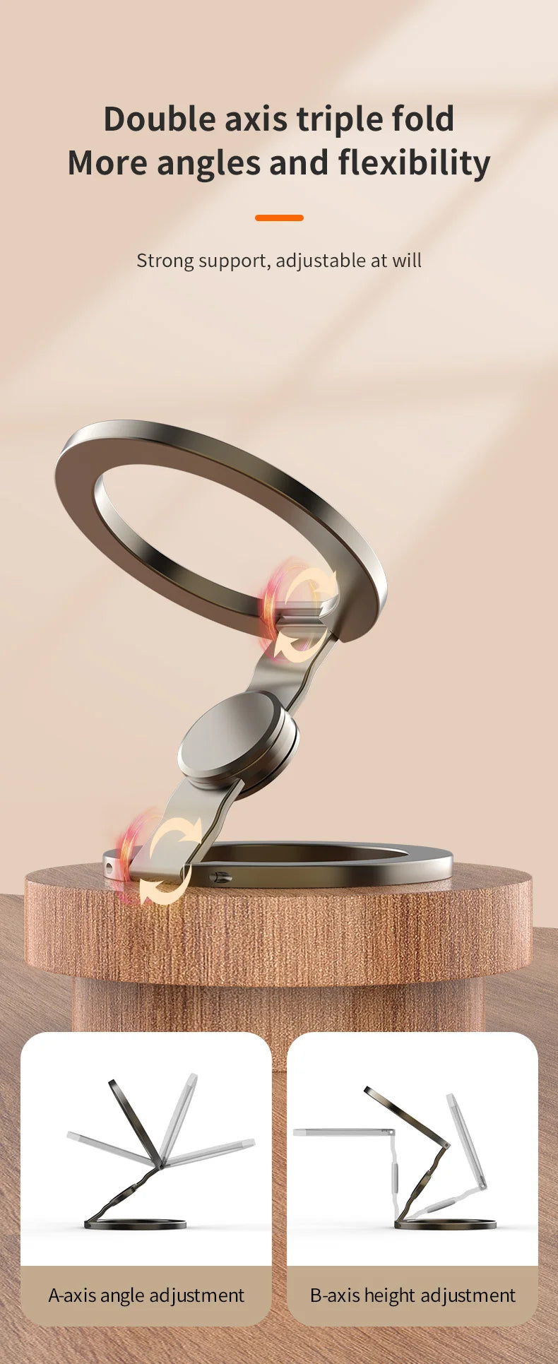 Foldable Magnetic Phone Stand with 360° Rotation