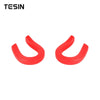 A pair of red front bumper tow hook covers for Chevrolet Silverado and GMC Sierra trucks.
