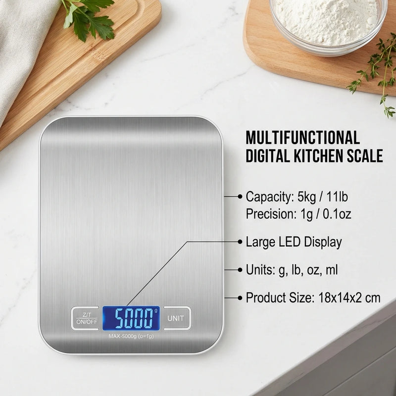 Báscula Digital de Cocina de Precisión con Pantalla LED