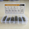 A plastic welding repair nail kit with various sizes of staples and a storage box containing the metal staples.