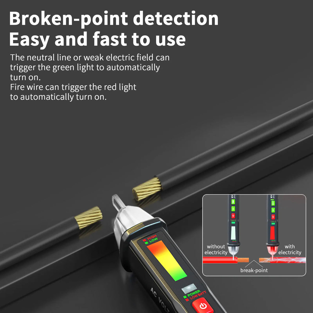 Non-Contact AC Voltage Tester Pen with Break-Point Detection