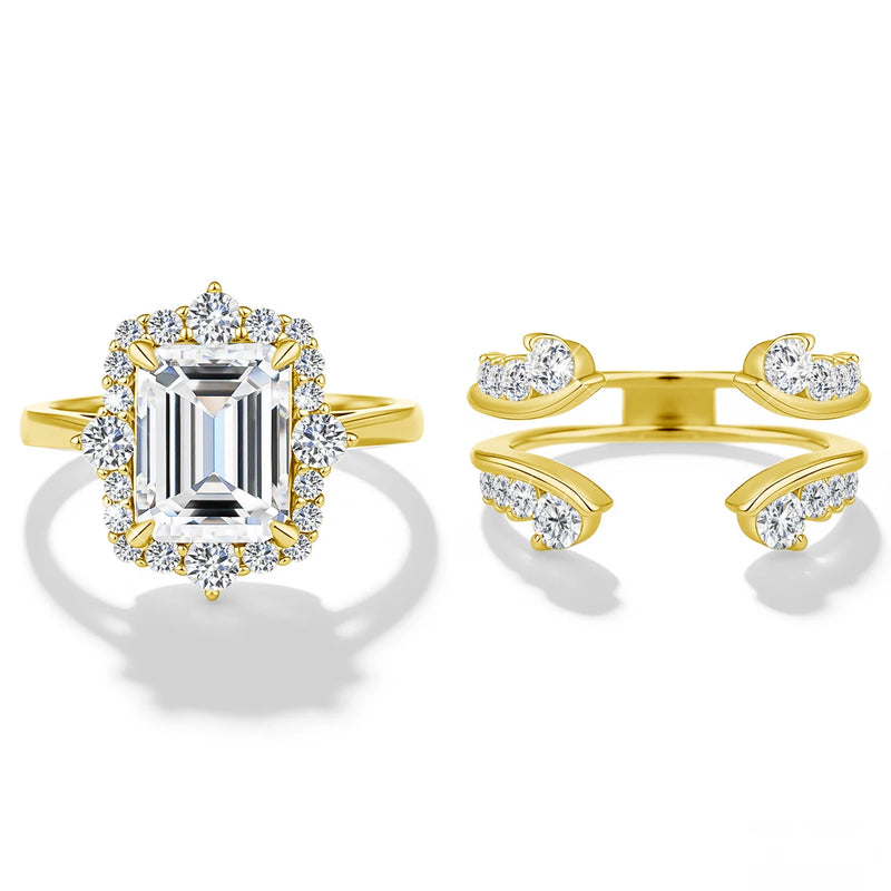 3ct Emerald Cut Moissanite Stackable Ring Set in 14K Gold Filled
