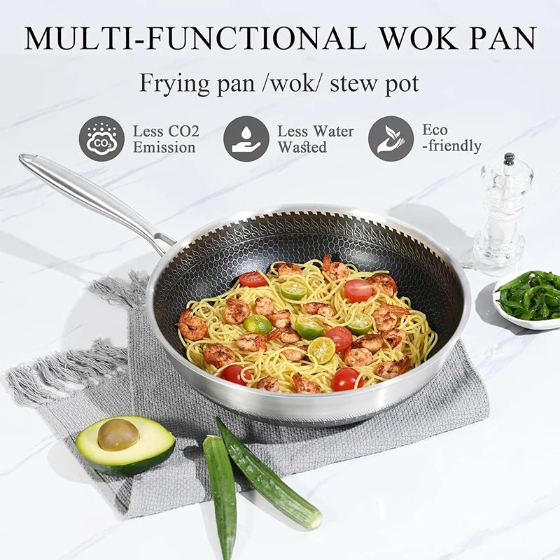Wok Antiadherente de Acero Inoxidable 316 con Diseño de Panal