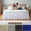A bed featuring a white duvet and skirt in various curated colors like beige, gray, black, and blue.