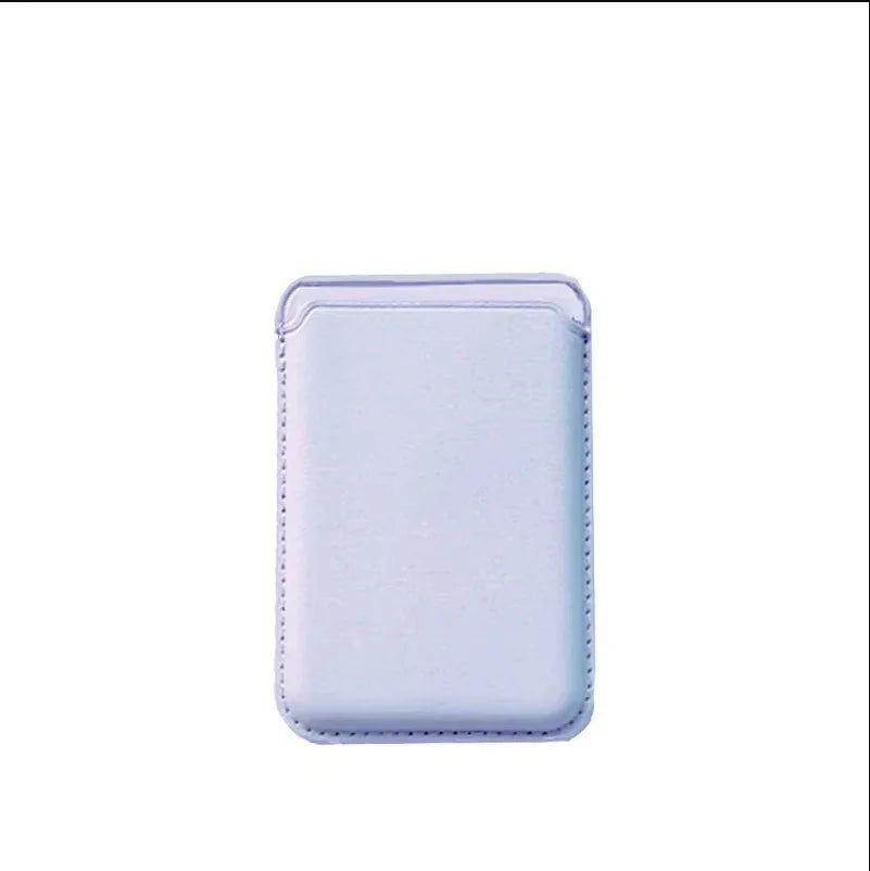 A light purple leather wallet case designed for MagSafe compatibility.