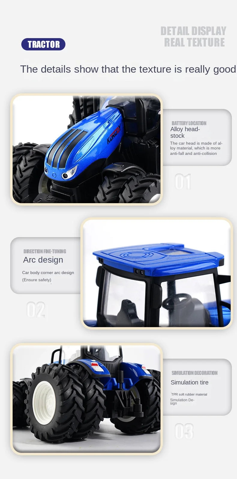 Remote-Controlled Farm Tractor Toy with Realistic Engineering Details