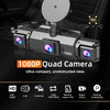 A compact multi-channel 1080P quad camera dash cam with night vision features displayed on a dark interior surface.