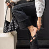 Black Rivet Shoulder Bag with Motorcycle Edge