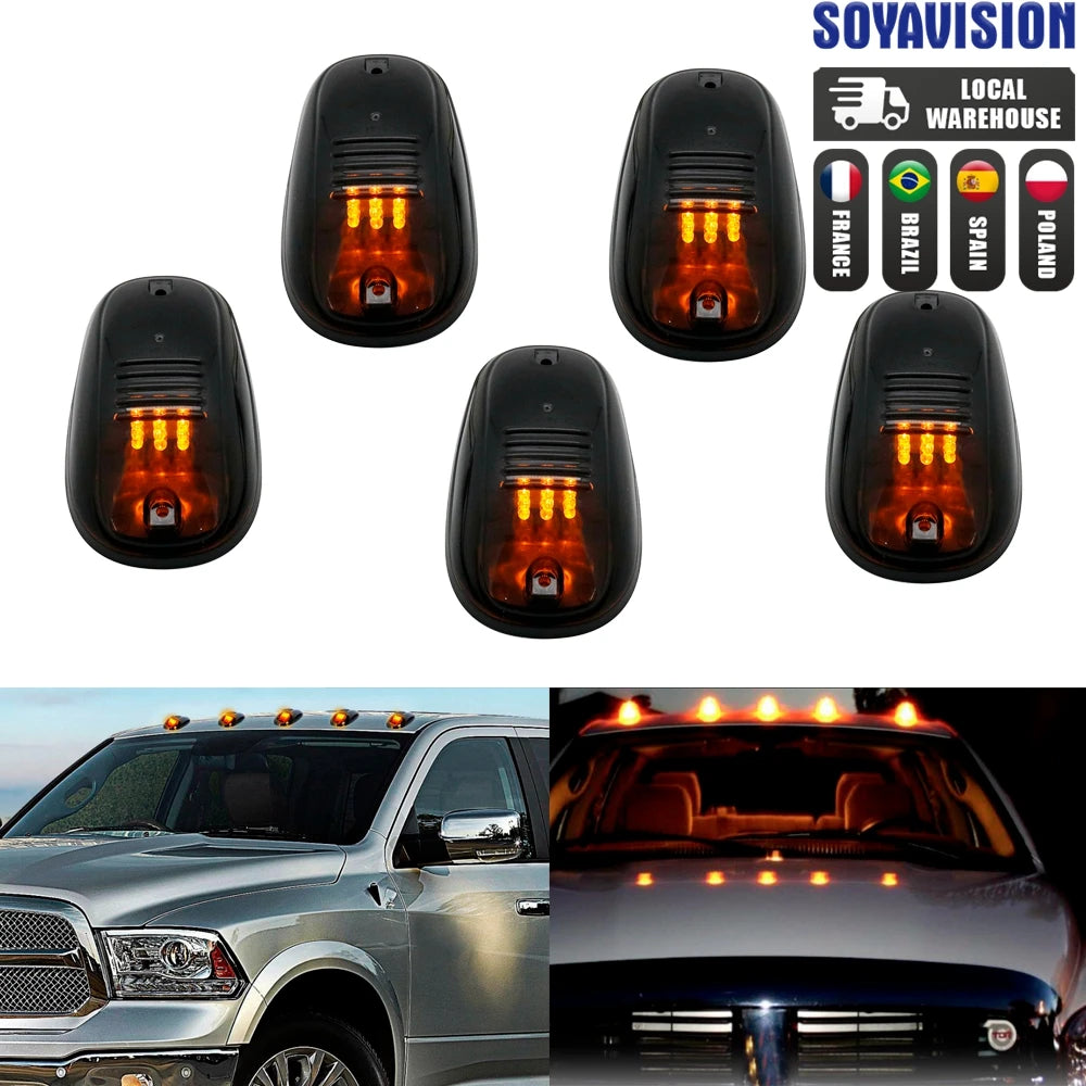 Set of five amber and white LED cab roof marker lights for trucks and SUVs