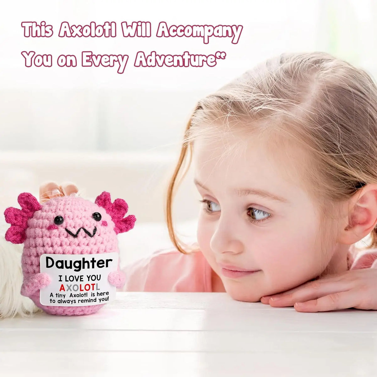 Handmade Crochet Axolotl Doll with Positive Energy Card