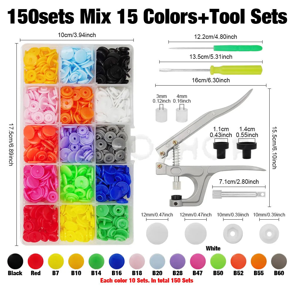 Snap Fastener Pliers Kit with Resin Buttons for Sewing and DIY Projects