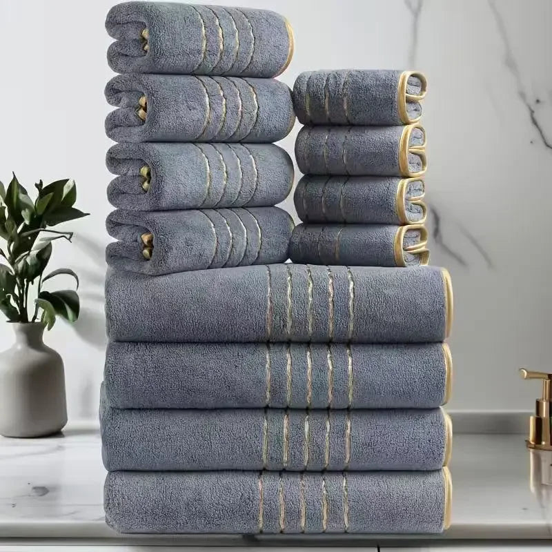 Gold-Stripe Bath Towel Set (3-Pack) – Ultra-Soft & Highly Absorbent