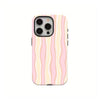 A light pink and cream striped dual-layer phone case for an iPhone.