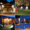 Exterior view of a house with a solar powered motion sensor security light illuminating the driveway and yard.