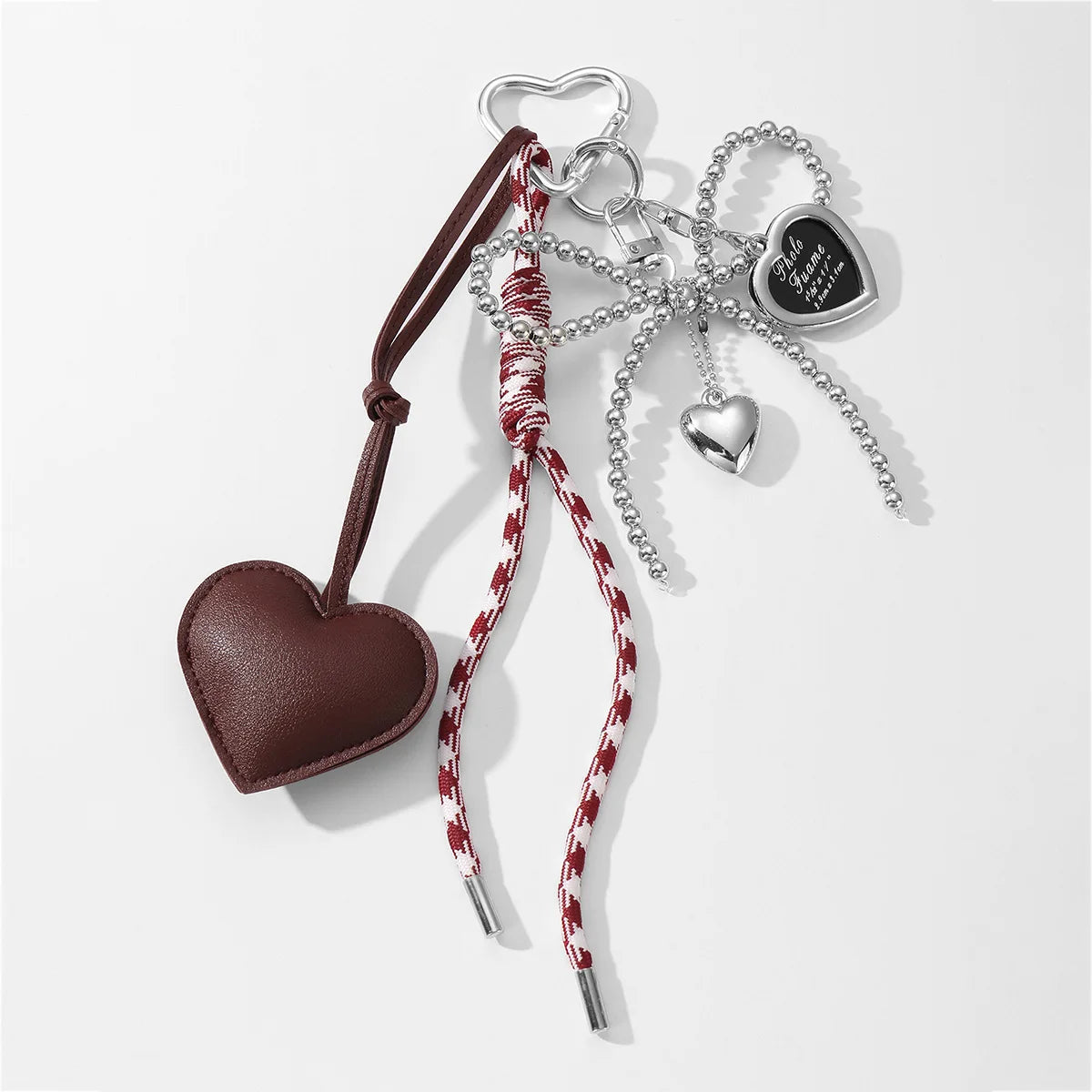 Cute Bow Bag Charm Keychain with Heart Pendant