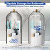 A clear glass rotating toothbrush holder with a dustproof cover and a 360-degree rotating base.