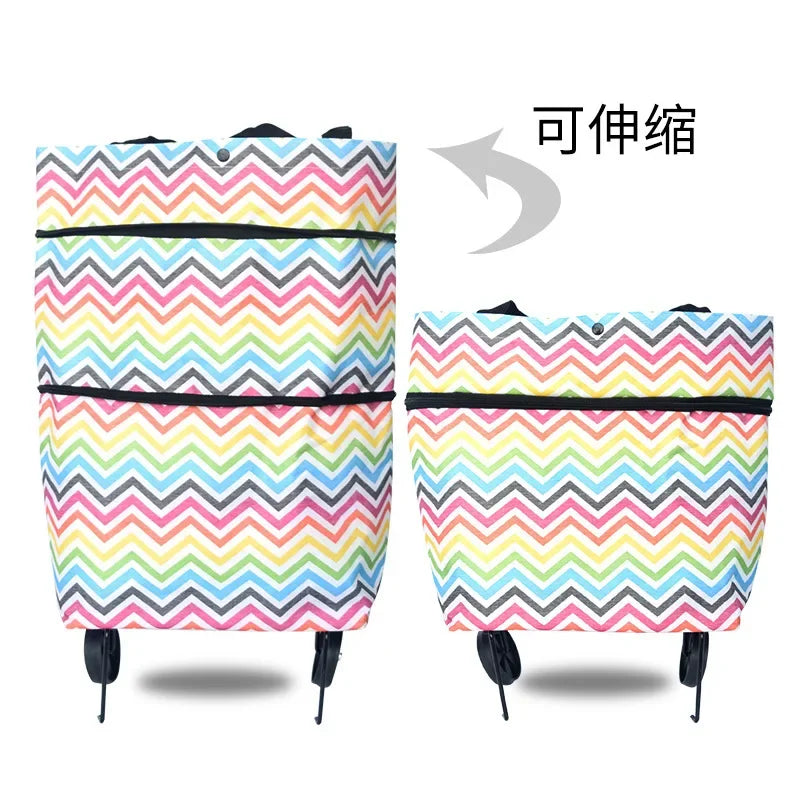 Folding Shopping Cart with Wheels - Oxford Fabric Trolley Bag