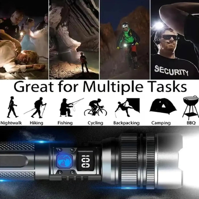 Rechargeable LED Flashlight with Digital Display and Zoom
