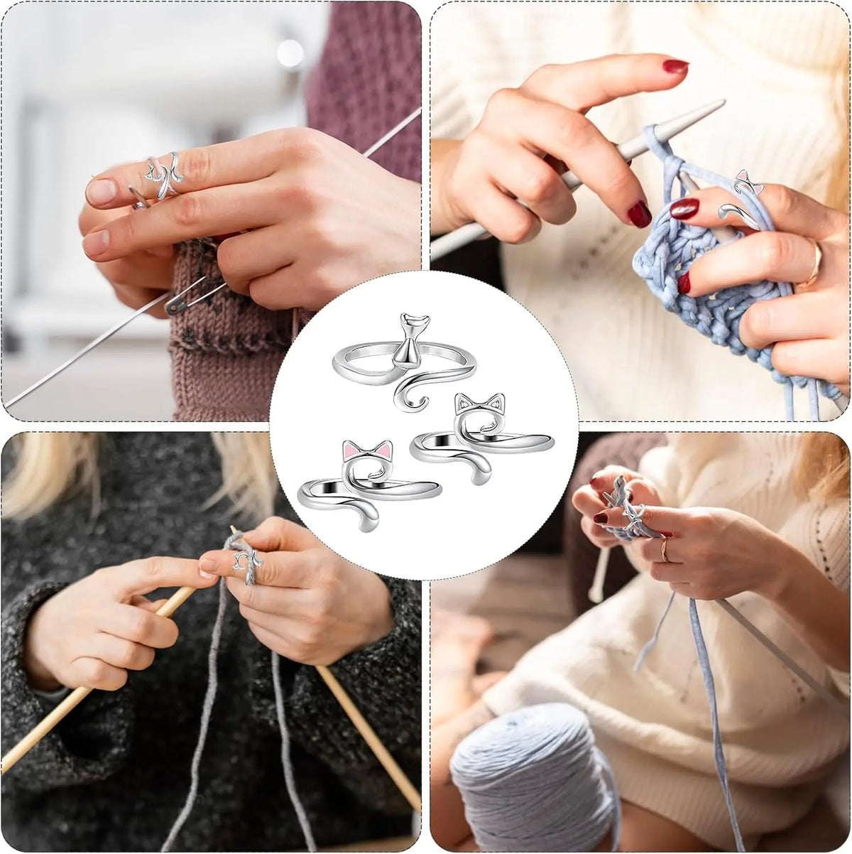 Cat-Themed Crochet Ring Set (3 Pieces)
