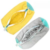 Yellow and gray shoe washing machine bag with a soft bristled cleaning brush set