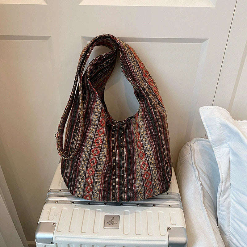 Boho Aztec Print Canvas Tote Bag