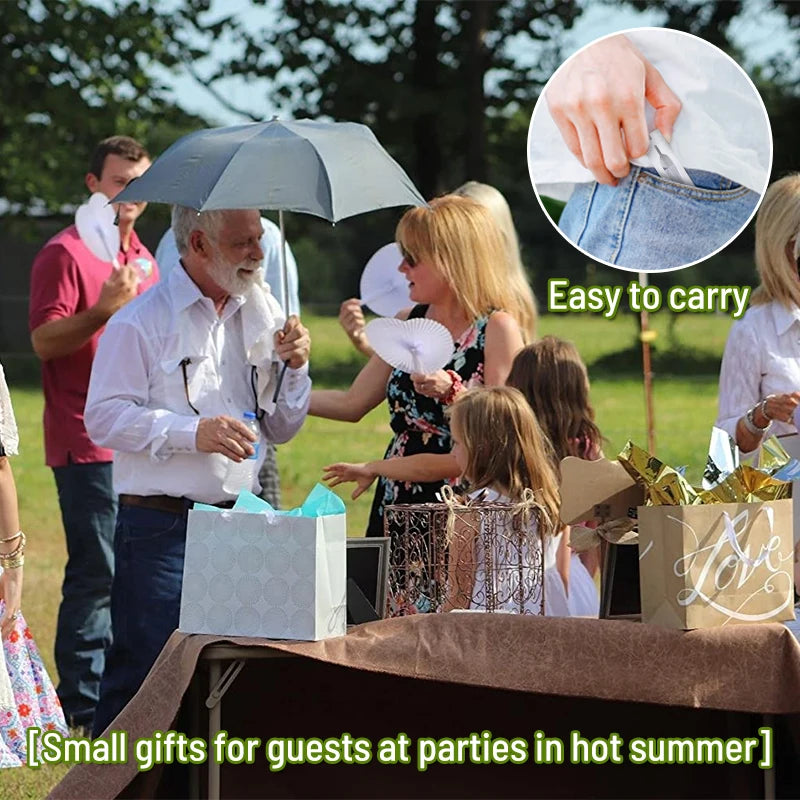 Classic White Folding Paper Hand Fans with Plastic Handles