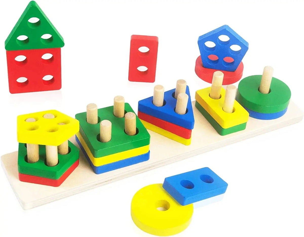 Montessori Wooden Shape Sorting Stacking Toy for Toddlers