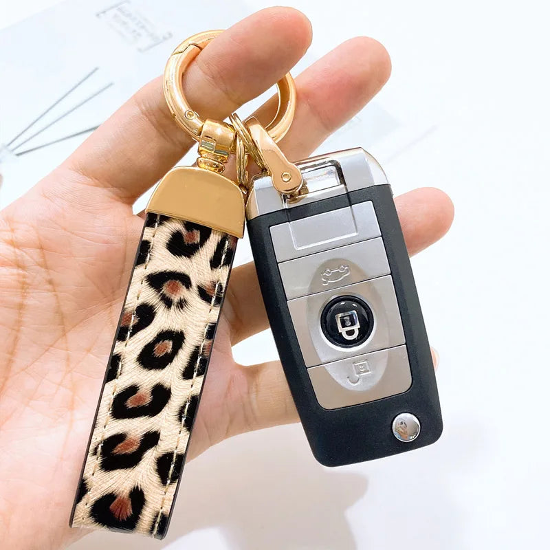 Zebra Print Leather Keychain with Animal Pattern