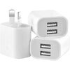 White compact dual-port USB wall charger with two USB Type-A ports