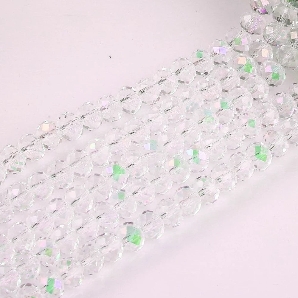 A strand of clear faceted crystal glass spacer beads for jewelry making